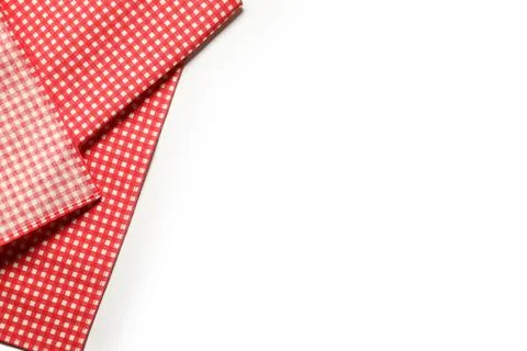 Red checkered tablecloth isolated on white, top view Stock Photos