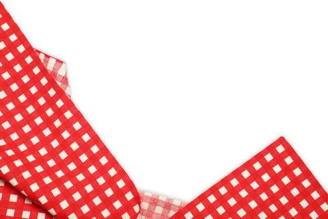 Red checkered tablecloth isolated on white, top view Stock Photos