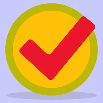 A red checkmark in a yellow circle. Vector icon. Stock Illustration