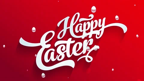 Red cheerful easter greeting cardboard for eggs pursuit banquet with handwriting Stock Footage 130928370