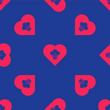 Red Chef hat icon isolated seamless pattern on blue background. Cooking symbo 스톡 일러스트