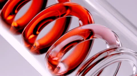 Red chemicals processing through a lab condenser 스톡 동영상 22957171