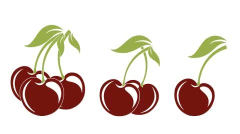 Red Cherries collection vector drawing on a white background Stock Illustration