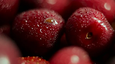 Red cherries with drops of water. close up Stock Footage 61214911