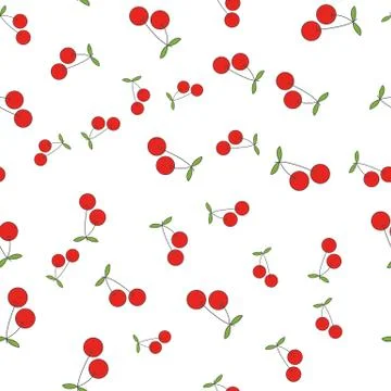 Red Cherries Flat Vector Seamless Pattern on White Stock Illustration