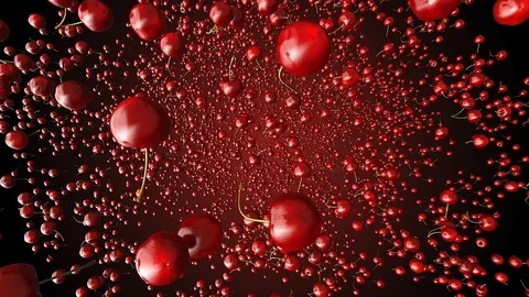 Red cherries flying towards the camera on white bacground. 스톡 동영상 93779663