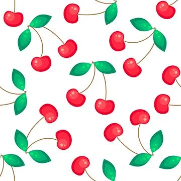 Red cherries fruit seamless vector pattern Stock Illustration