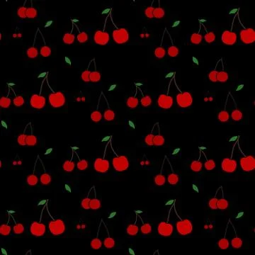 Red cherries seamless pattern. Repeatable background with tasty red cherries. Stock Illustration