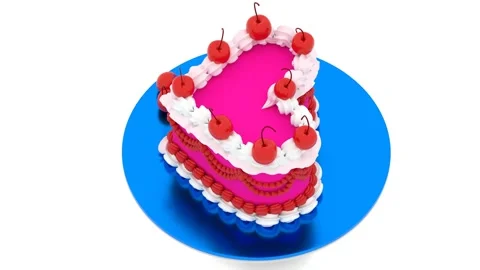 Red cherry cake with white cream on white background Stock Footage 303081865