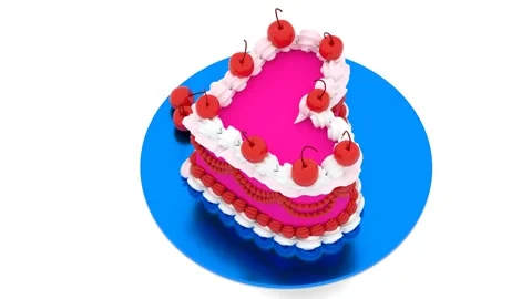 Red cherry cake with white cream Stock Footage 303081879