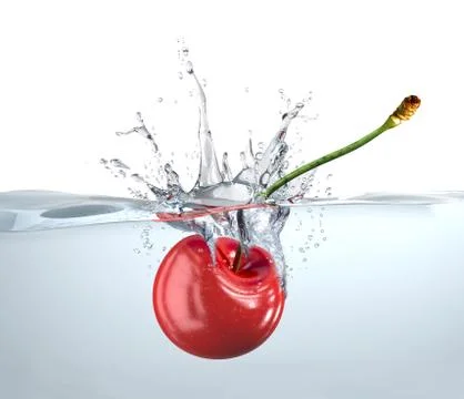 Red cherry falling into water and splashing. Stock Illustration