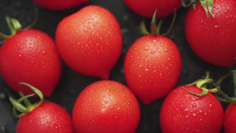 Red cherry fresh tomatoes close up slow motion. Stock Footage 133344801
