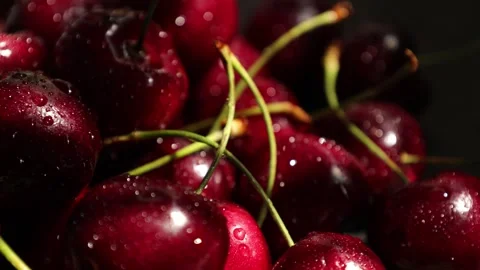 Red cherry fruit, ripe cherries fruit with drops Stock-Footage 297954003