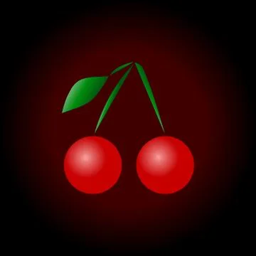 Red cherry with green leaf on black background Stock Illustration