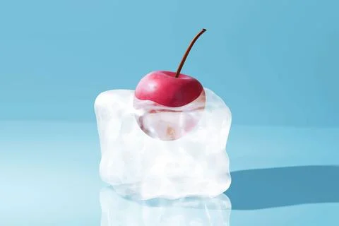 A red cherry in ice cube, 3d rendering Stock Illustration
