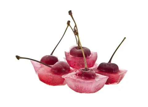 Red cherry is in ice Stock Photos