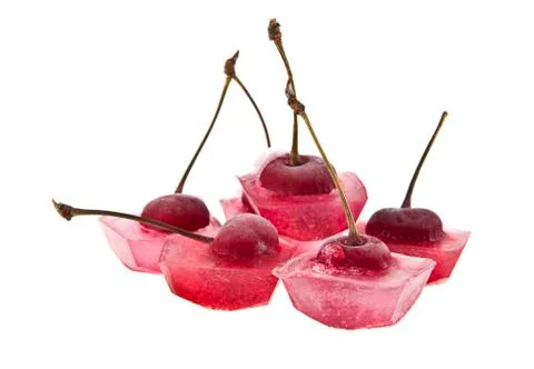 Red cherry is in ice Stock Photos