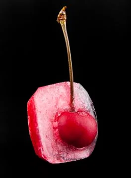 Red cherry is in ice Stock Photos