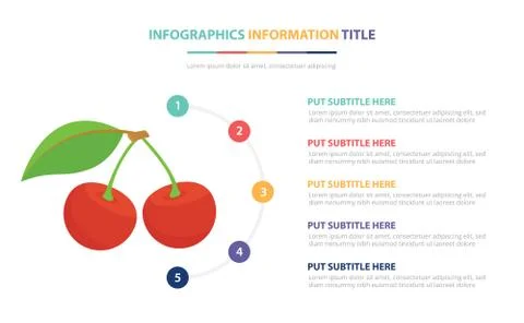 Red cherry infographic template concept with five points list and various col Stock-Illustration