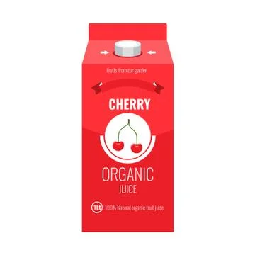Red cherry juice box package with solid and flat color design style. 스톡 일러스트