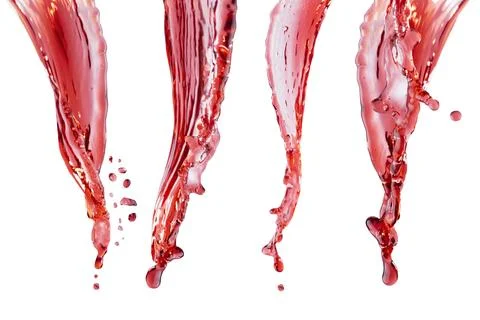 Red cherry juice. Set of three streams of beverage flowing down with bright s Stock Photos