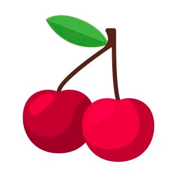 Red cherry with leaf isolated on white background. Vector illustration 스톡 일러스트