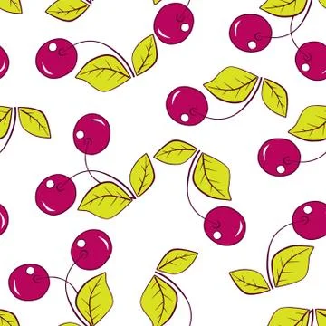Red cherry with leaves on a white background. Stock Illustration
