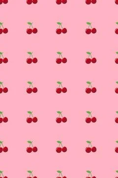 Red cherry pattern. Fresh fruit background. Seamless background. Vector ill.. Stock Illustration