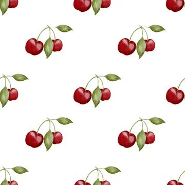 Red cherry pattern in watercolor style for decorative textile and gift wrap.. 스톡 일러스트