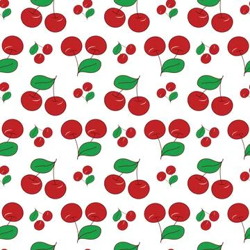 Red cherry seamless pattern with green leaf. Design for fabric, textile, wrap Illustrazione stock