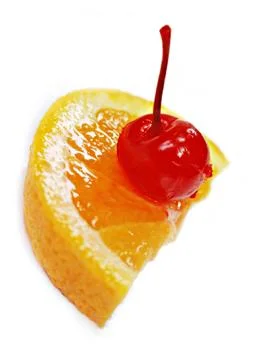 Red Cherry on a Slice of Orange Stock Photos