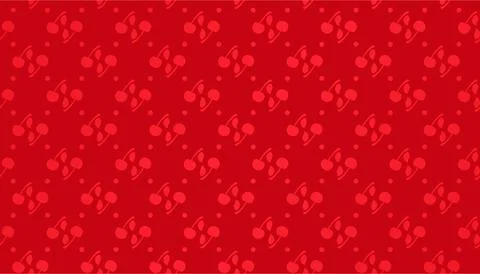 Red cherry with stalk and leaf seamless pattern on red background Stock Illustration