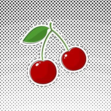 Red Cherry Sticker on Halftone Background 스톡 일러스트