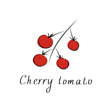 Red cherry tomato sign. Vector flat illustration. Vegetable logo Stock Illustration