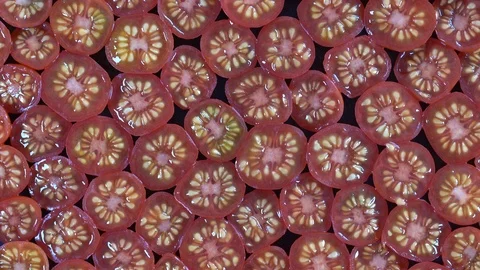 Red cherry tomatoes background, closeup tomato, rotation, top view. Macro tomato Stock Footage 94753637