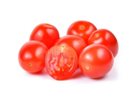 Red cherry tomatoes isolated on white background. Stock Photos