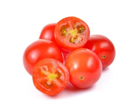 Red cherry tomatoes isolated on white background. Stock Photos