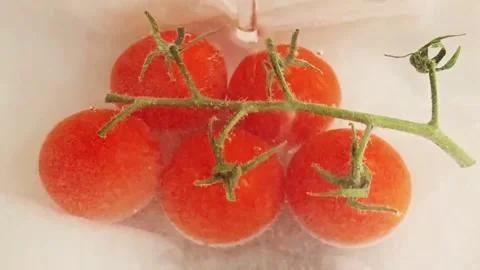 Red cherry tomatoes underwater Stock Footage 334139720