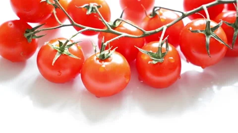 Red cherry tomatoes on white background Stock Footage 67675259