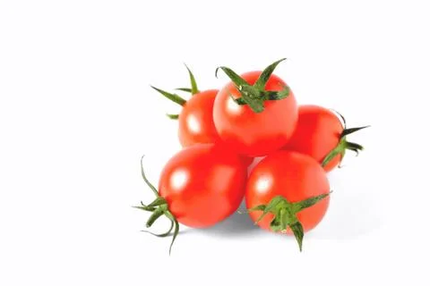 Red cherry tomatoes on white background, isolate, close-up Stock Photos