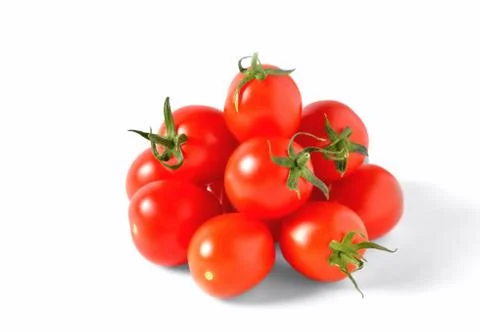 Red cherry tomatoes on white background, isolate, close-up Foto stock