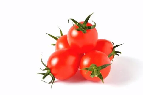 Red cherry tomatoes on white background, isolate, close-up Stock Photos