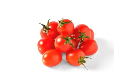 Red cherry tomatoes on white background, isolate, close-up Stock Photos