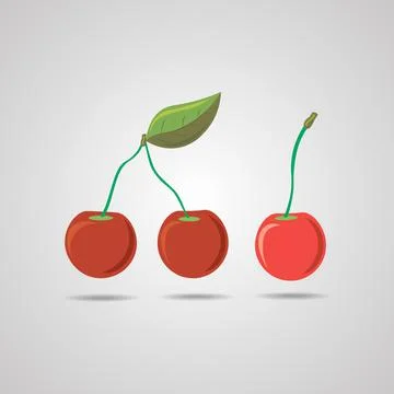 Red cherry vector icon. Red cherry isolated on gray background Stock Illustration