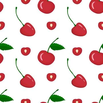 Red cherry vegan berry vector flat seamless pattern Stock Illustration
