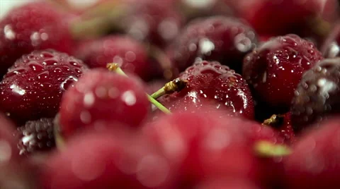 Red cherry with water droplets. the clockwise rotation.  Stock Footage 61218388