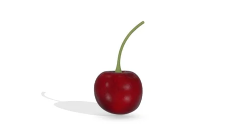 Red Cherry on a White Floor. Stylized Fruit Cherry 3D Animation. 4K Stock Footage 310481226