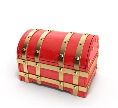 Red chest empty 3d render on a white background Illustrazione stock