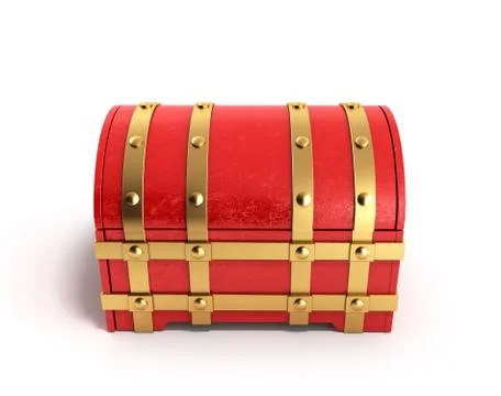 Red chest empty 3d render on a white background Illustrazione stock