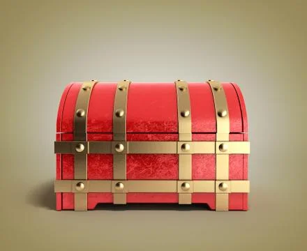 Red chest empty 3d render on gradient background Illustrazione stock